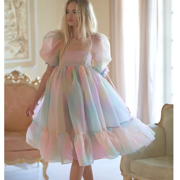 Selkie The Rainbow French Puff Midi Dress - Picture 3 of 12